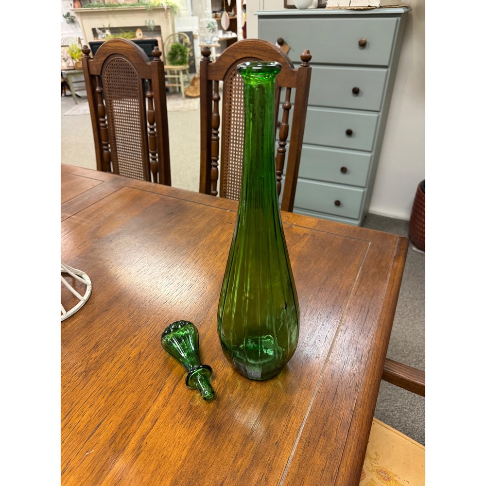Vintage Empoli Emerald Green Genie Bottle Decanter w Stopper Italian MCM 23"
